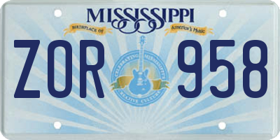 MS license plate ZOR958