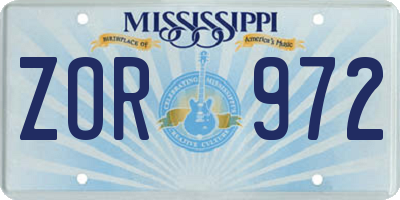 MS license plate ZOR972