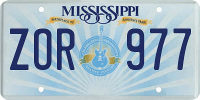 MS license plate ZOR977