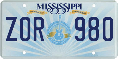 MS license plate ZOR980
