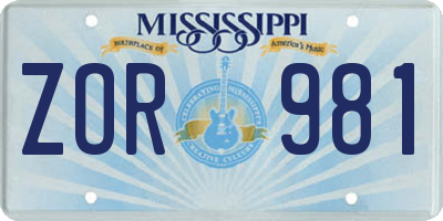 MS license plate ZOR981