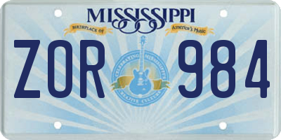 MS license plate ZOR984
