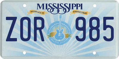 MS license plate ZOR985