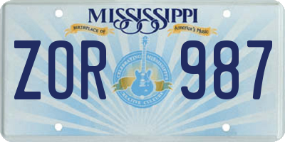 MS license plate ZOR987