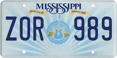 MS license plate ZOR989
