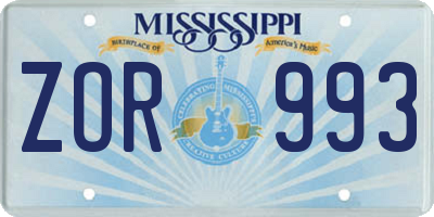MS license plate ZOR993