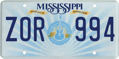 MS license plate ZOR994