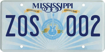 MS license plate ZOS002