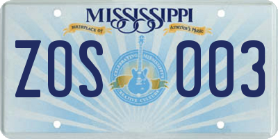MS license plate ZOS003