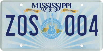 MS license plate ZOS004