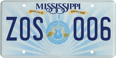 MS license plate ZOS006