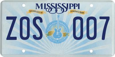 MS license plate ZOS007