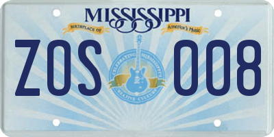 MS license plate ZOS008