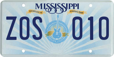 MS license plate ZOS010