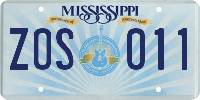 MS license plate ZOS011
