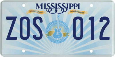 MS license plate ZOS012