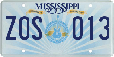 MS license plate ZOS013