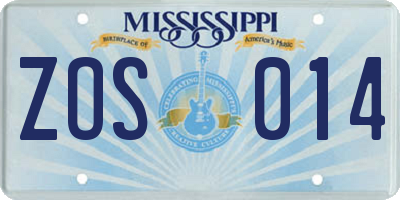 MS license plate ZOS014