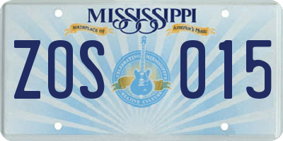 MS license plate ZOS015