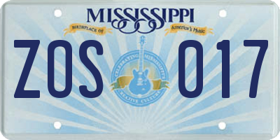 MS license plate ZOS017