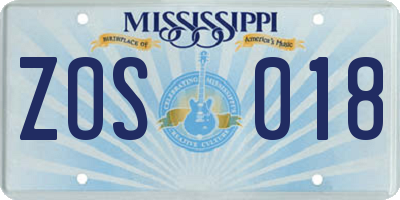 MS license plate ZOS018