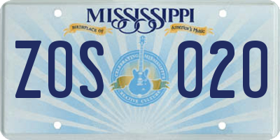 MS license plate ZOS020