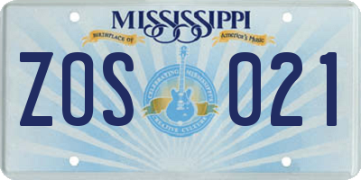 MS license plate ZOS021