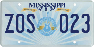 MS license plate ZOS023