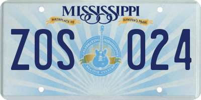 MS license plate ZOS024