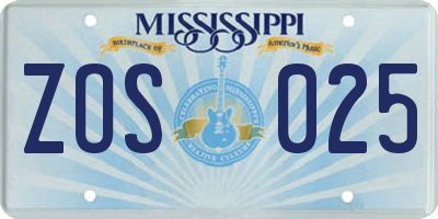 MS license plate ZOS025