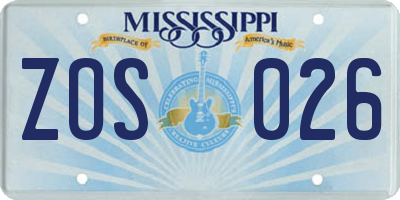 MS license plate ZOS026