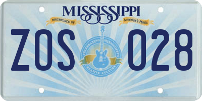 MS license plate ZOS028
