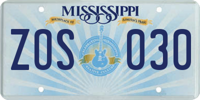 MS license plate ZOS030