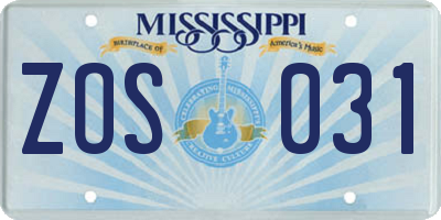 MS license plate ZOS031