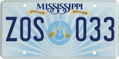 MS license plate ZOS033