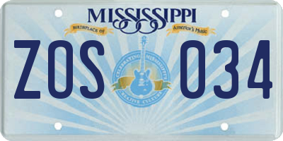 MS license plate ZOS034