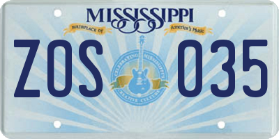 MS license plate ZOS035