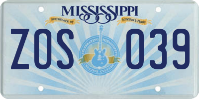 MS license plate ZOS039