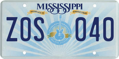 MS license plate ZOS040