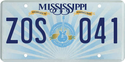 MS license plate ZOS041