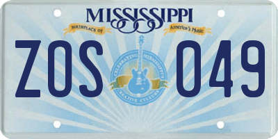MS license plate ZOS049