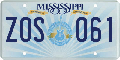 MS license plate ZOS061