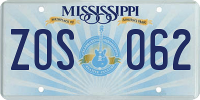 MS license plate ZOS062