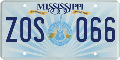 MS license plate ZOS066
