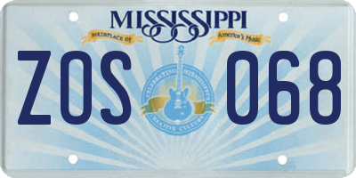 MS license plate ZOS068
