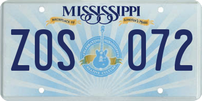 MS license plate ZOS072