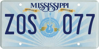 MS license plate ZOS077
