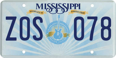 MS license plate ZOS078