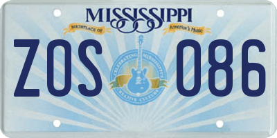 MS license plate ZOS086