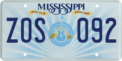 MS license plate ZOS092